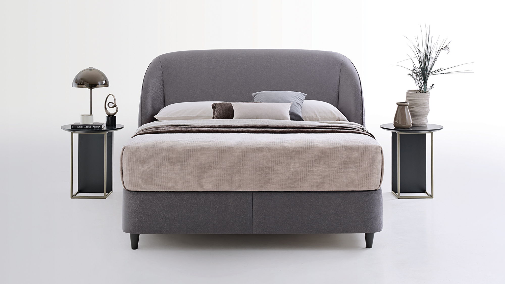 Set met Lotto boxspring en Orthopedic Support hoofdbord, elegant door de ronde lijnen