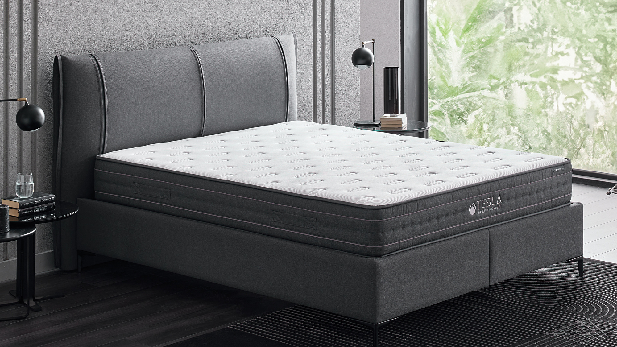 Set met Tesla Sleep Power matras, Lisbon boxspring en Tesla Power hoofdbord