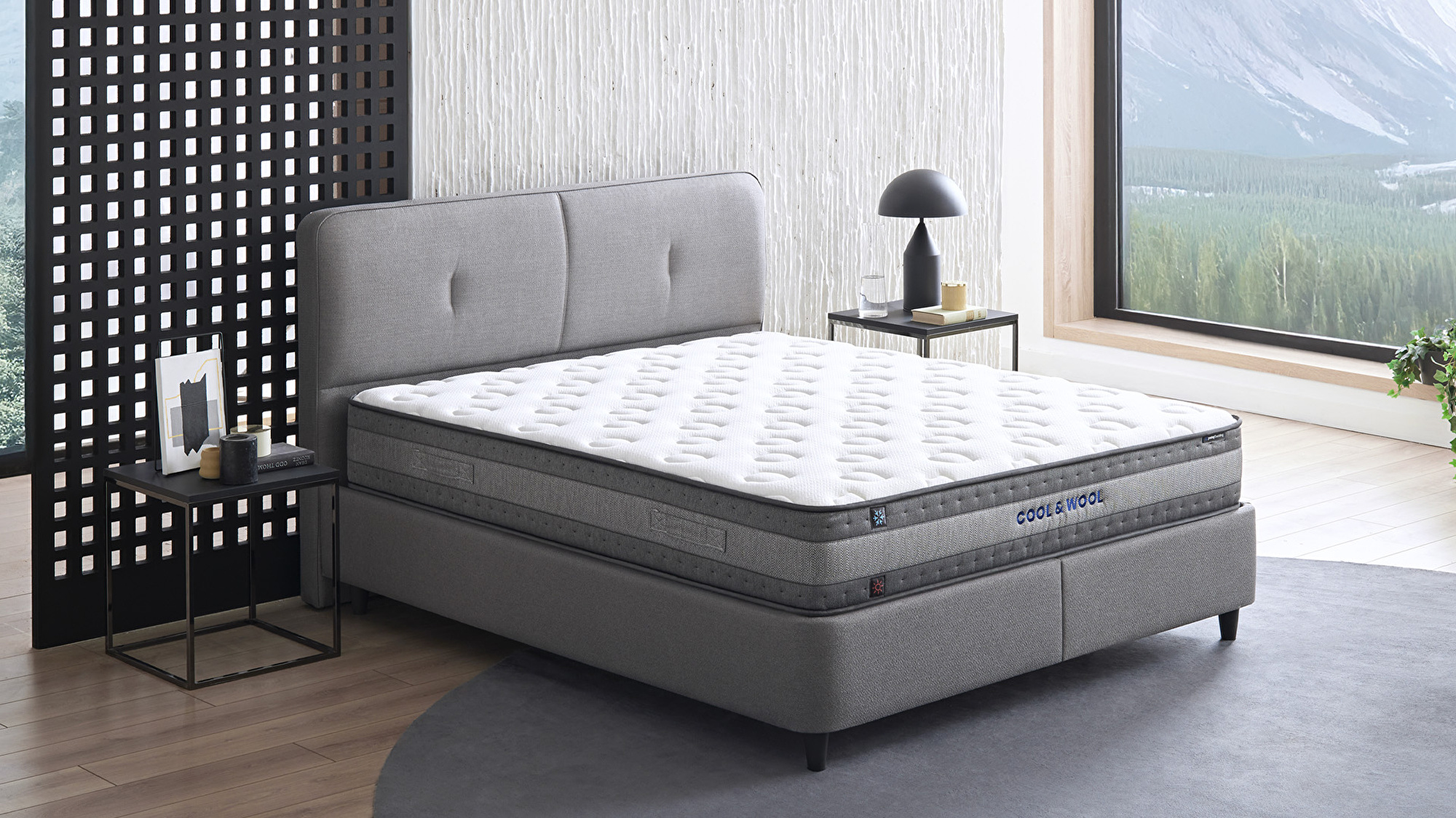 Set met Cool&Wool matras, Canto boxspring en Cool Action hoofdbord