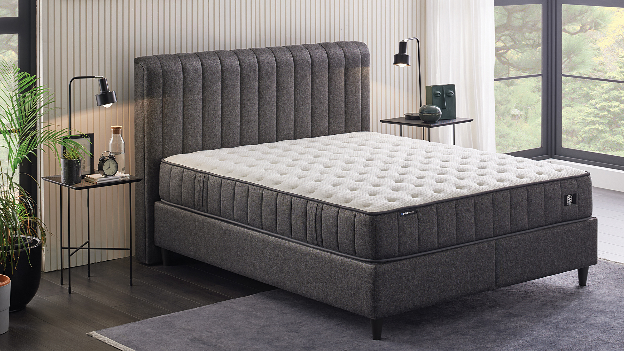 Set met Ionic Energy Pro matras, Lento boxspring en Somni hoofdbord