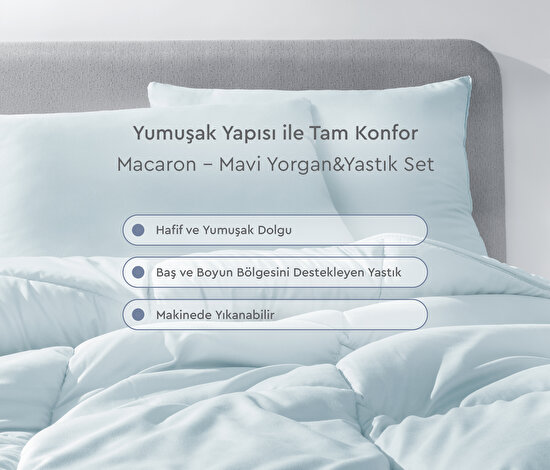 Macaron - Mavi Yorgan&Yastık Set