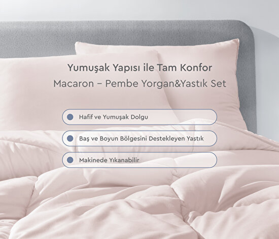 Macaron - Pembe Yorgan&Yastık Set