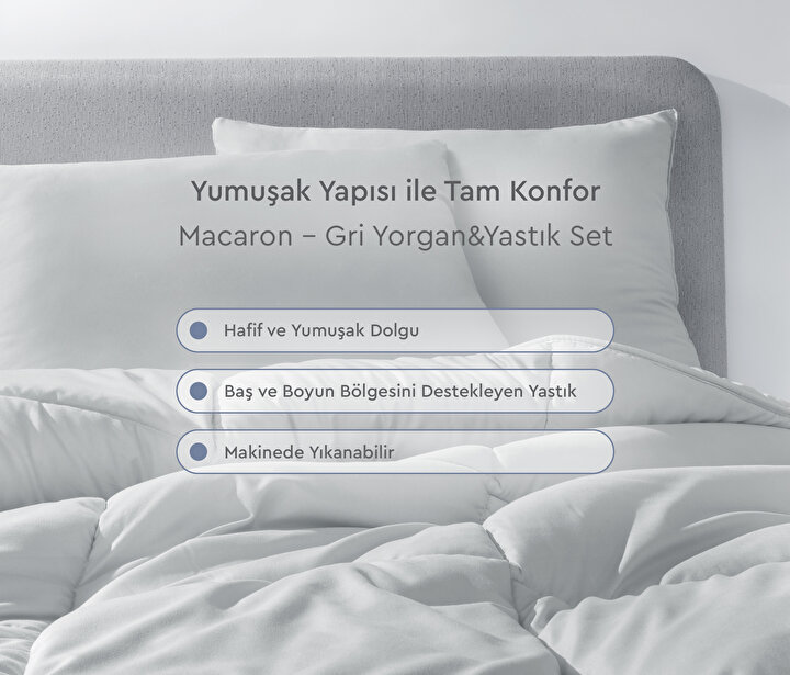 Macaron - Grey Quilt & Pillow Set